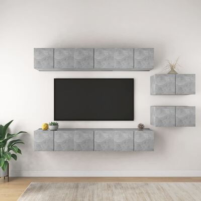 vidaXL Set muebles de salón TV 8 pzas madera ingeniería gris hormigón