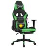 vidaXL Silla gaming de masaje y reposapiés cuero sintético negro verde