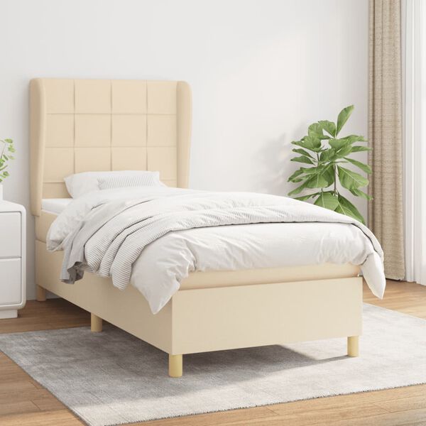 vidaXL Cama box spring con colch&oacute;n tela color crema 90x200 cm
