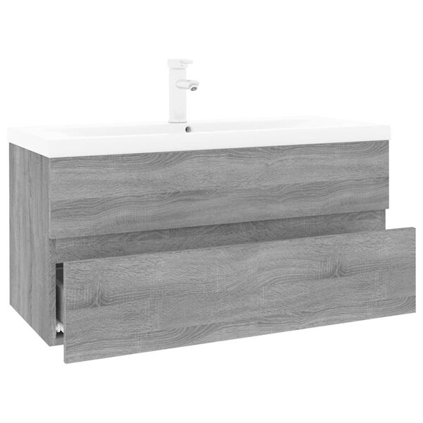 vidaXL Mueble de ba&ntilde;o con lavabo madera contrachapada gris Sonoma