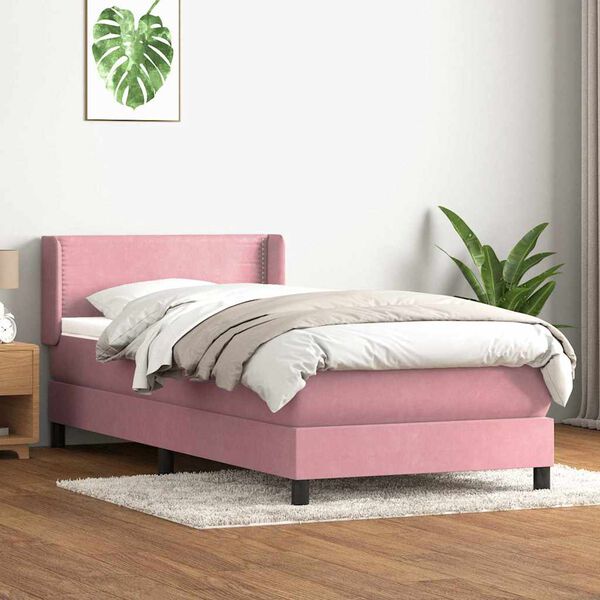 vidaXL Cama box spring con colch&oacute;n terciopelo rosa 80x210 cm