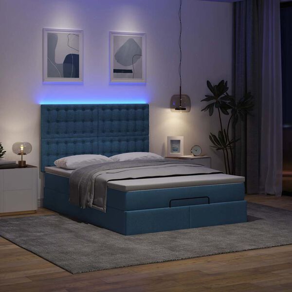 vidaXL Estructura de cama otomana con colch&oacute;n tela azul 140x190cm