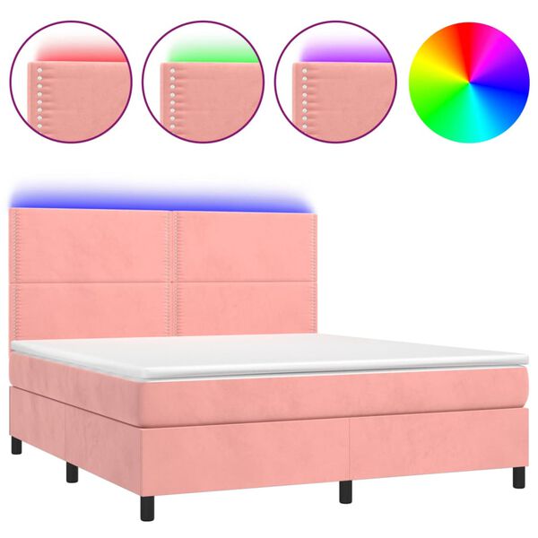 vidaXL Cama box spring colch&oacute;n y LED terciopelo rosa 180x200 cm
