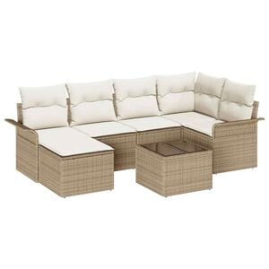 vidaXL Conjunto de sof&aacute; de jard&iacute;n 7 pcs Beige rat&aacute;n sint&eacute;tico