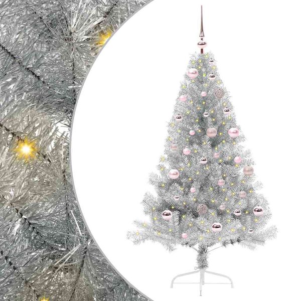vidaXL &Aacute;rbol de Navidad Artificial Preiluminado Plateado 150 cm PET