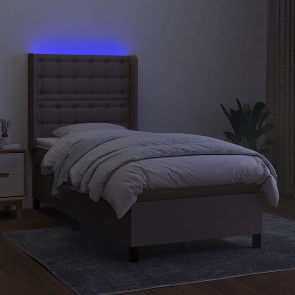 vidaXL Cama box spring colch&oacute;n y luces LED gris taupe 80x200 cm