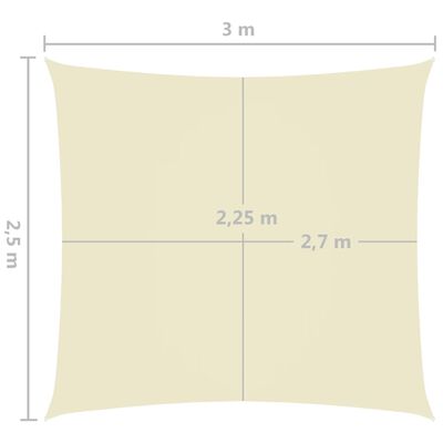 vidaXL Toldo de vela rectangular tela Oxford color crema 2,5x3 m