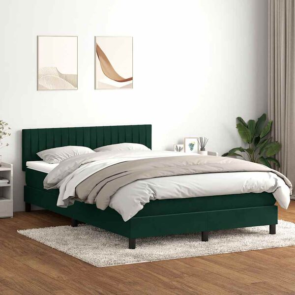 vidaXL Cama box spring con colch&oacute;n terciopelo verde oscuro 160x210 cm