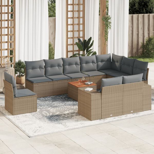 vidaXL Set de sof&aacute;s de jard&iacute;n 11pzas con cojines rat&aacute;n sint&eacute;tico beige