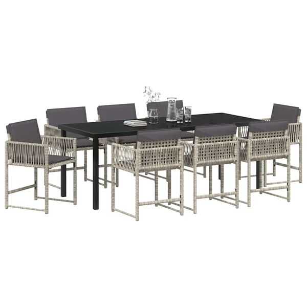 vidaXL Conjunto de Comedor de Jard&iacute;n 9 pcs Gris Claro rat&aacute;n sint&eacute;tico