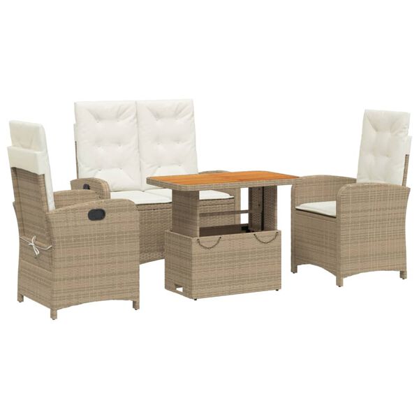 vidaXL Set de comedor jard&iacute;n con cojines 4 pzas rat&aacute;n sint&eacute;tico beige