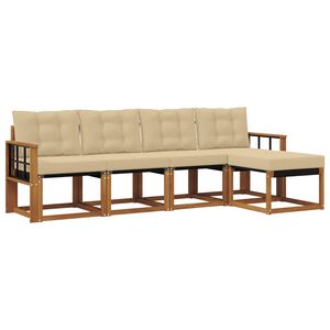 vidaXL Conjunto de sof&aacute;s de exterior con coj&iacute;n 5 pcs Natural y Beige