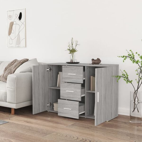 vidaXL Aparador de madera contrachapada gris Sonoma 91x29,5x65 cm