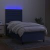 vidaXL Cama box spring colch&oacute;n y luces LED tela azul 90x200 cm