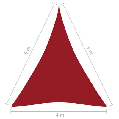 vidaXL Toldo de vela triangular de tela oxford rojo 4x5x5 m
