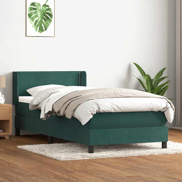vidaXL Cama box spring con colch&oacute;n terciopelo verde oscuro 100x210 cm