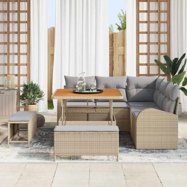 vidaXL Conjunto de sof&aacute; de jard&iacute;n con coj&iacute;n 8 pcs Beige y Gris Claro