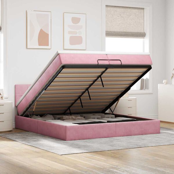 vidaXL Estructura de cama otomana colchones terciopelo rosa 200x200cm
