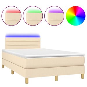 vidaXL Cama box spring con colch&oacute;n y LED tela crema 120x200 cm