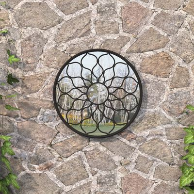 vidaXL Espejo de jardín redondo hierro negro uso exterior 60x3 cm