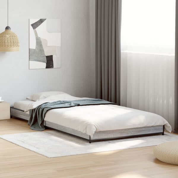 vidaXL Estructura cama madera ingeniería metal gris Sonoma 90x190 cm