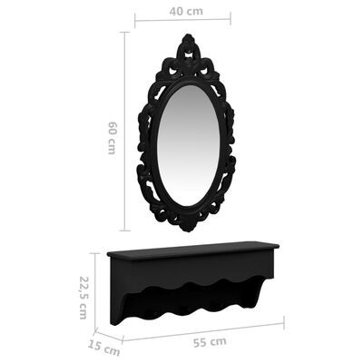 vidaXL Estante de pared para joyas con espejo y ganchos negro | vidaXL.es