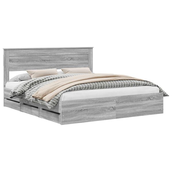 vidaXL Estructura de cama Gris Sonoma 200 x 200 cm Madera Ingenieril