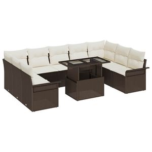 vidaXL Conjunto de sof&aacute; de jard&iacute;n con coj&iacute;n 10 pcs Marr&oacute;n Polirat&aacute;n