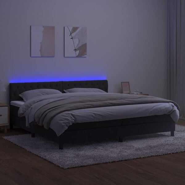 vidaXL Cama box spring colch&oacute;n y LED terciopelo negro 200x200 cm