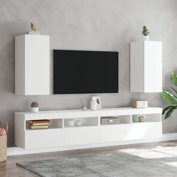 vidaXL Muebles de TV de pared con luces LED 2 uds blanco 30,5x35x70 cm