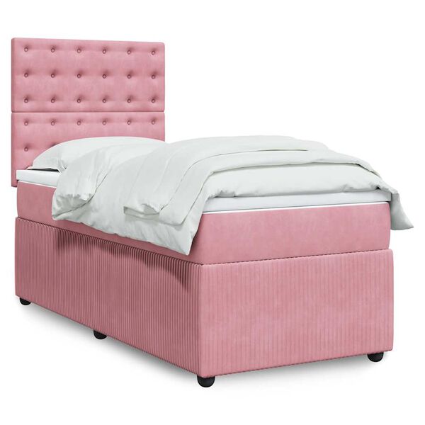 vidaXL Cama box spring con colch&oacute;n terciopelo rosa 90x190 cm