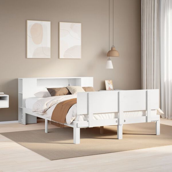 vidaXL Cama con estantería sin colchón madera maciza blanca 120x200 cm