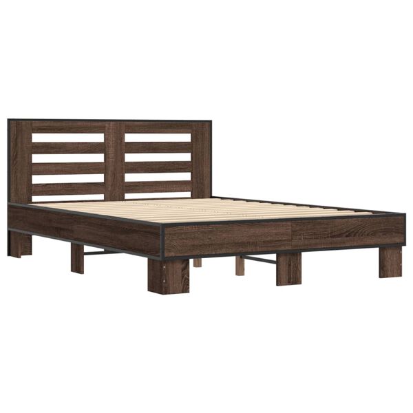 vidaXL Estructura cama madera ingenier&iacute;a metal marr&oacute;n roble 140x190 cm