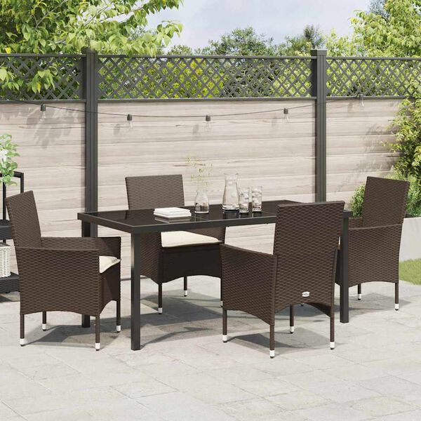 vidaXL Conjunto de Comedor de Jard&iacute;n 5 pcs Marr&oacute;n rat&aacute;n sint&eacute;tico