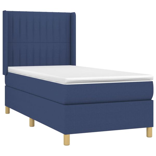 vidaXL Cama box spring con colch&oacute;n tela azul 90x200 cm