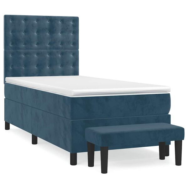 vidaXL Cama box spring con colch&oacute;n terciopelo azul oscuro 90x200 cm