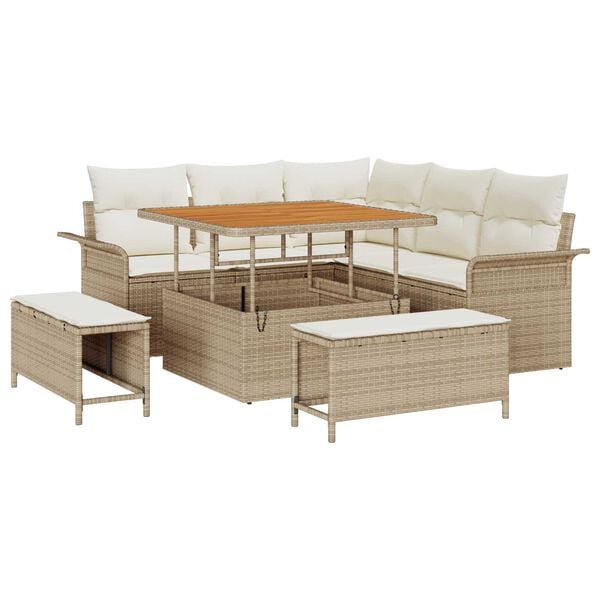 vidaXL Conjunto de sof&aacute;s de jard&iacute;n 8 pcs Beige rat&aacute;n sint&eacute;tico