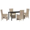 vidaXL Conjunto de Comedor de Jard&iacute;n 5 pcs Beige rat&aacute;n sint&eacute;tico