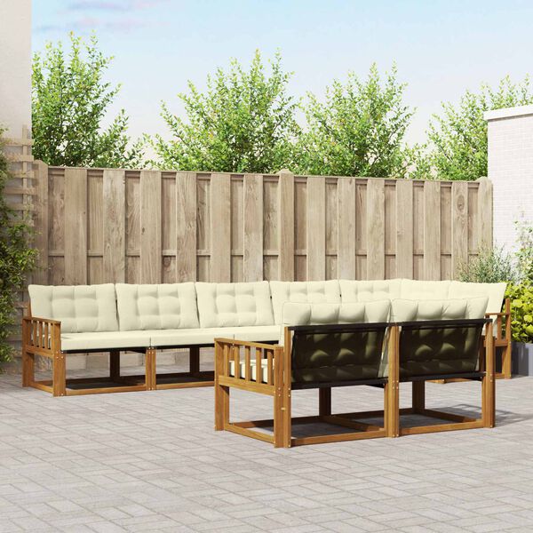vidaXL Conjunto de sof&aacute;s de exterior con coj&iacute;n 8 pcs Natural y Crema