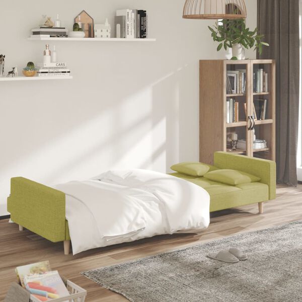 vidaXL Sof&aacute; cama de 2 plazas con dos almohadas tela verde