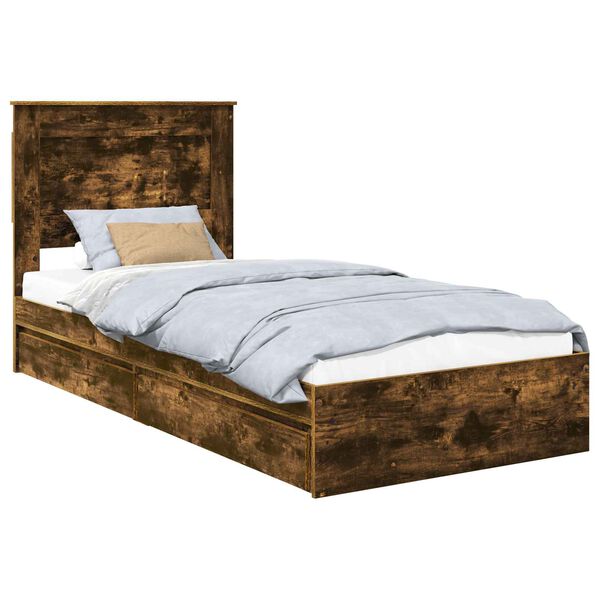 vidaXL Cama con almacenamiento con cabecera Roble ahumado 90 x 190 cm