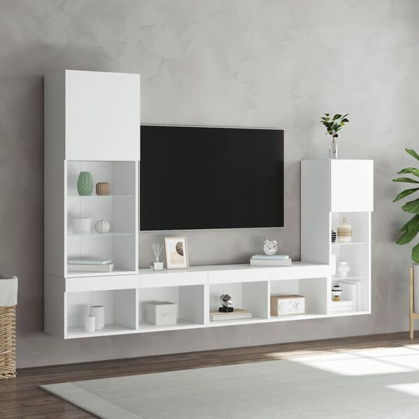 vidaXL Muebles de TV de pared con LED 4 pzas madera ingenier&iacute;a blanco