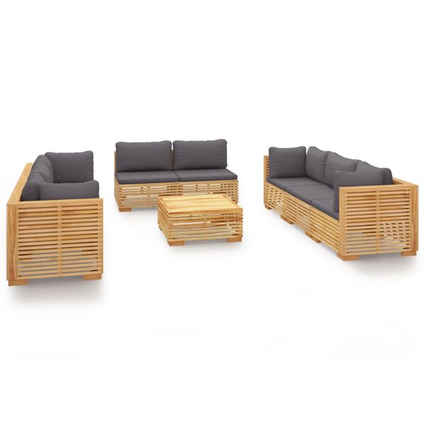 vidaXL Juego muebles de jard&iacute;n 9 piezas y cojines madera maciza teca