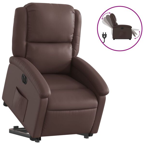 vidaXL Sill&oacute;n reclinable elevable el&eacute;ctrico de cuero sint&eacute;tico marr&oacute;n