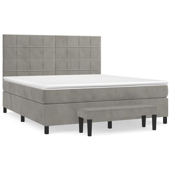vidaXL Cama box spring con colch&oacute;n terciopelo gris claro 160x200 cm