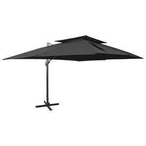 vidaXL Sombrilla de jard&iacute;n voladiza con doble techo negra 400x300 cm