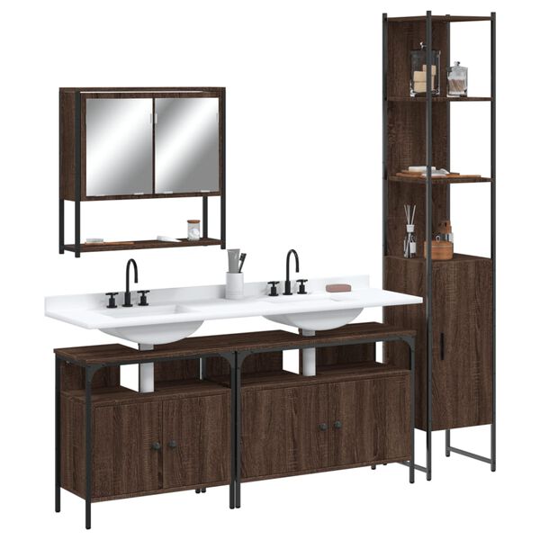 vidaXL Set de muebles ba&ntilde;o 4 pzas madera contrachapada roble marr&oacute;n