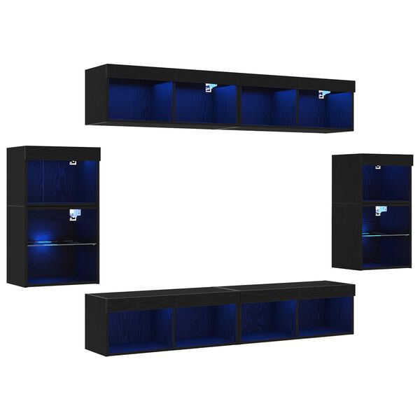 vidaXL Conjunto de mueble de TV 8 pcs Roble negro Madera contrachapada
