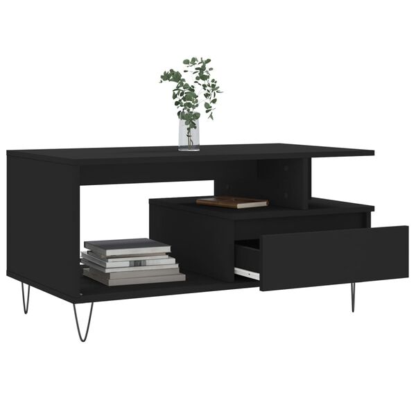vidaXL Mesa de centro madera contrachapada negro 90x49x45 cm