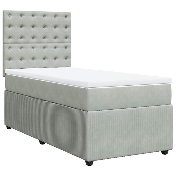 vidaXL Cama box spring con colch&oacute;n terciopelo gris claro 80x200 cm